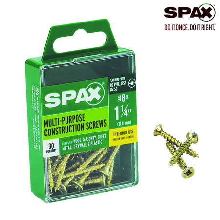 Spax Sheet Metal Screw, #8 x 1-1/4 in, Yellow Zinc Plated Flat Head 4101020400322